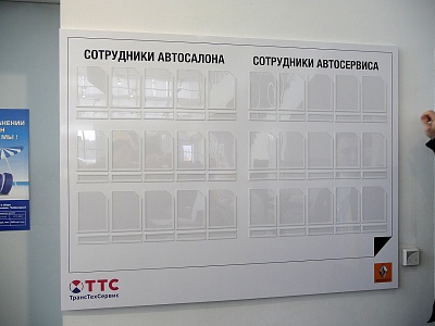 Стенд с прозрачными карманами для автосалона